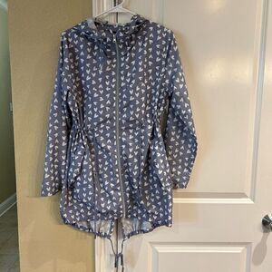 Parka in a Pocket gray and white print rain jacket parka size medium